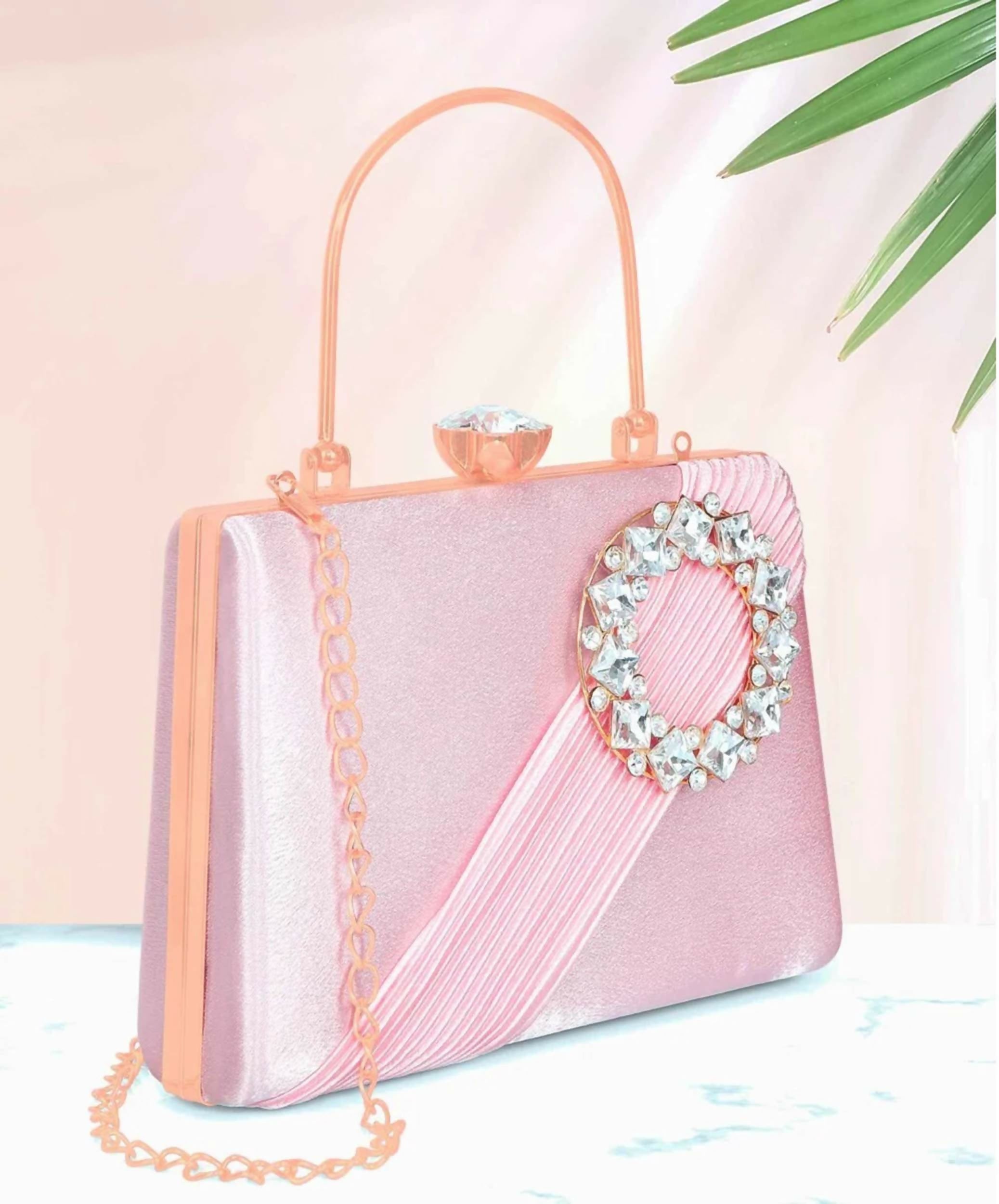 Joban Fashion Luxurious Satin Evening Clutch With Detachable Chain Strap - Baby Pink