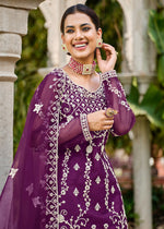 Thumbnail for Violet Purple Stone & Cording Work Festive Palazzo Suit - Emponline - Distacart