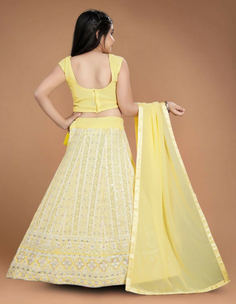 Wedding Designer Yellow Heavy Fox Georgette Kidswear Lehenga - Aaradhna - Distacart