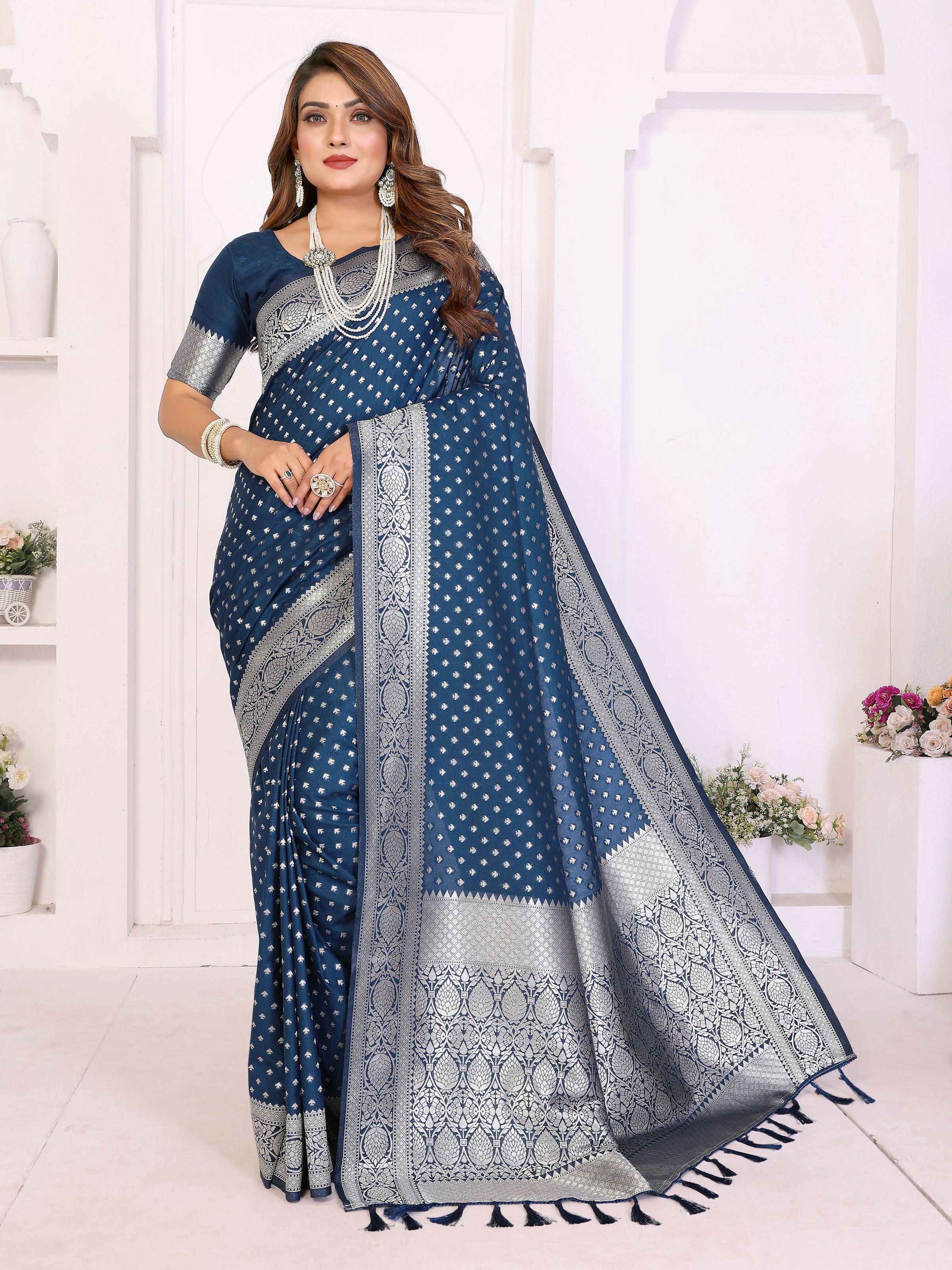 Aastha Fashion Navy Blue Georgette Silk Zari Weaving Saree - Distacart