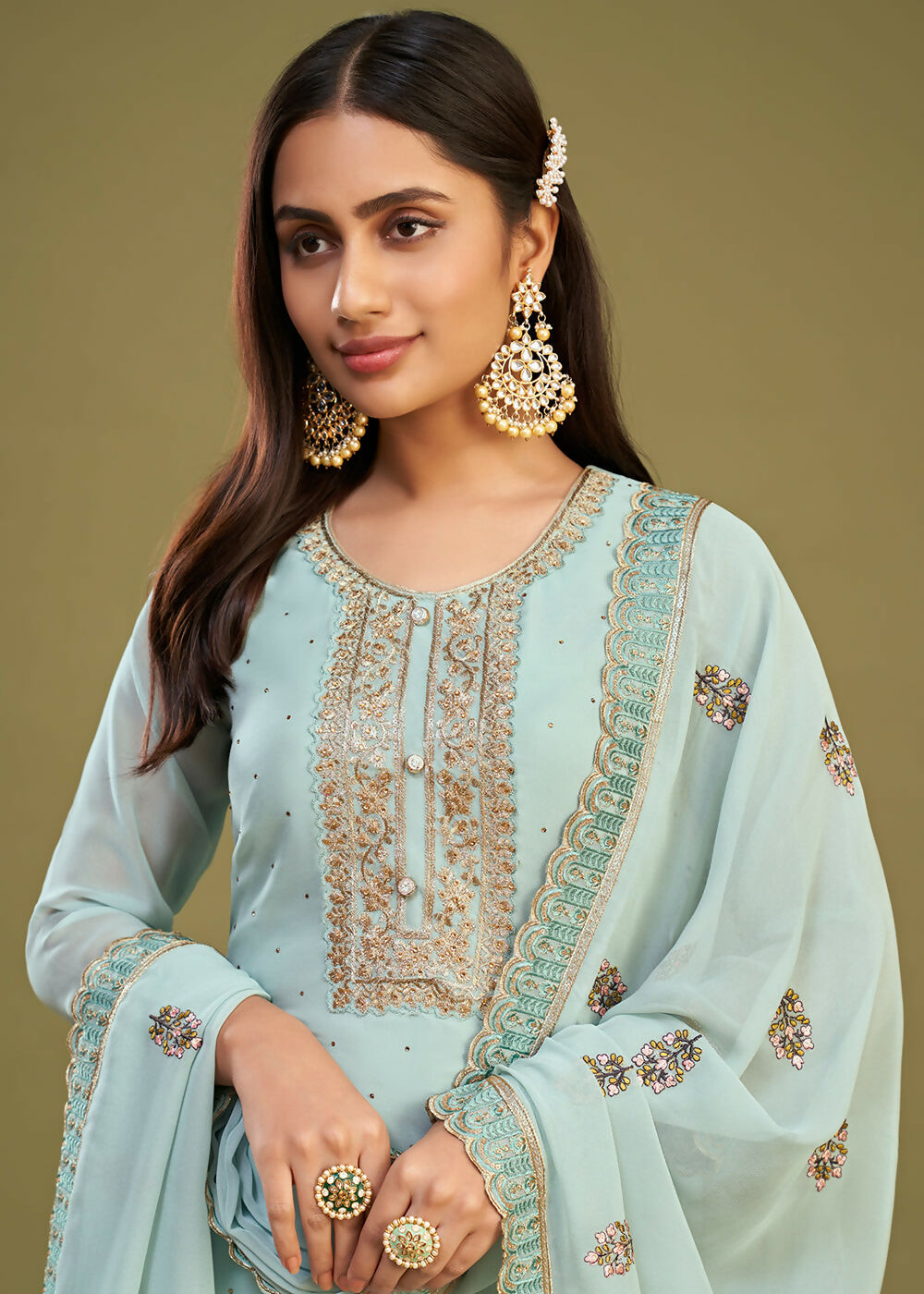 Ice Blue Swarovski Work & Embroidered Eid Wear Salwar Suit - Emponline - Distacart