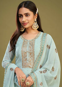 Thumbnail for Ice Blue Swarovski Work & Embroidered Eid Wear Salwar Suit - Emponline - Distacart