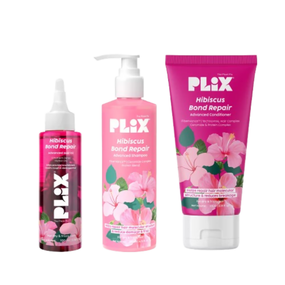 PLIX The Plant Fix Hibiscus Bond Repair Advanced Hair Oil, Shampoo & Conditioner