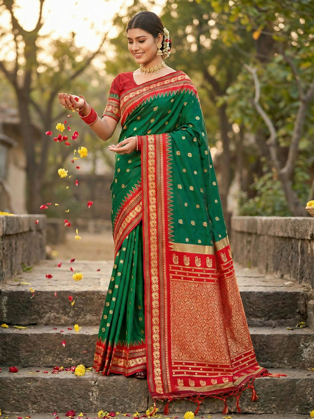 Shree Shyam Fashion Green Soft Silk Saree - Distacart