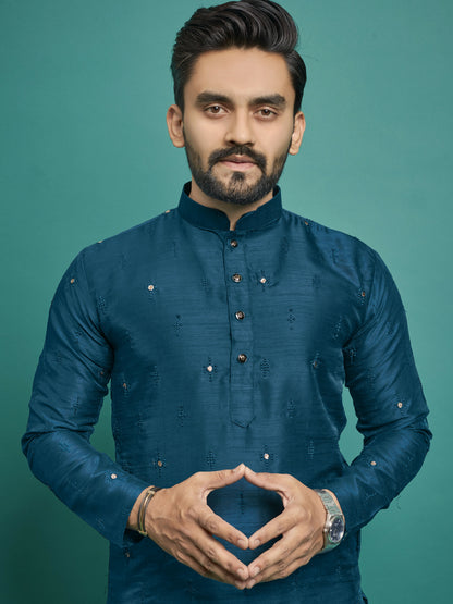 Mens Kurta Set Rama Blue Color Wedding Wear by Infinity Export - Distacart
