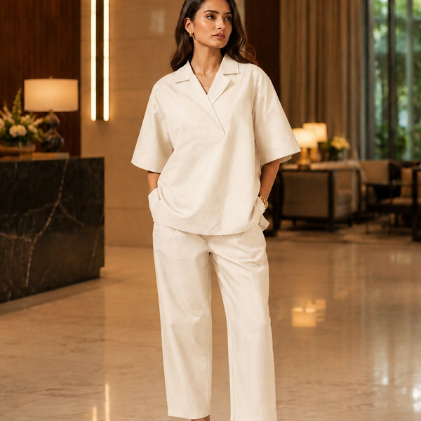 Aayaa Designer Pure Cotton Cord Set-Off White - Dista