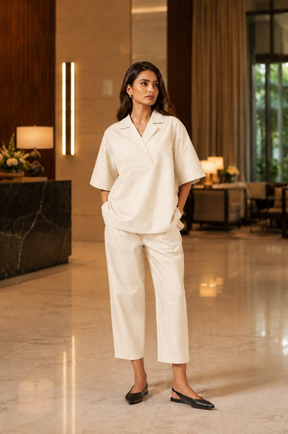 Aayaa Designer Pure Cotton Cord Set-Off White - Dista