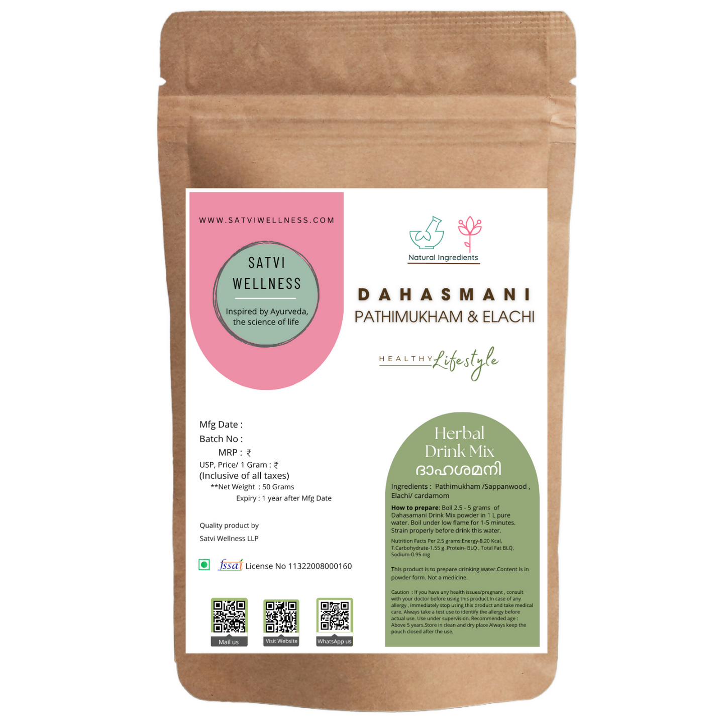 Satvi Wellness Kerala Pathimugam with Cardamom Herbal Drinking Water Mix - Dista