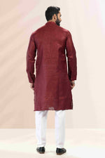 Thumbnail for Raivat Ethnic Linen Cotton Pintux Work Kurta Pajama In Maroon Colour - Dista