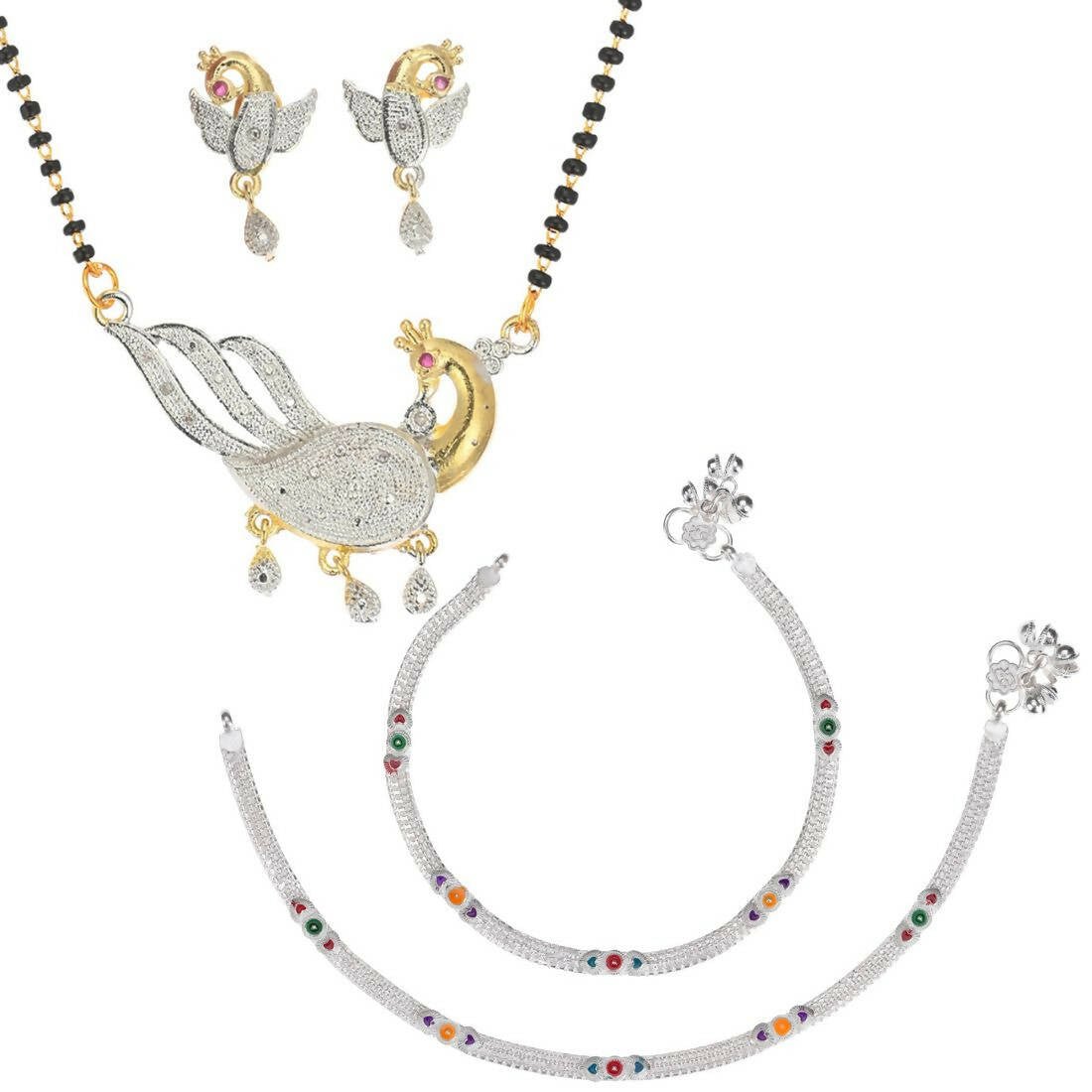 AanyaCentric Gold-plated Mangalsutra Pendant Earring Set & Silver Plated Anklet - Distacart