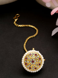 Thumbnail for NVR Women's Gold-Plated CZ Stone-Studded Borla Maang Tikka