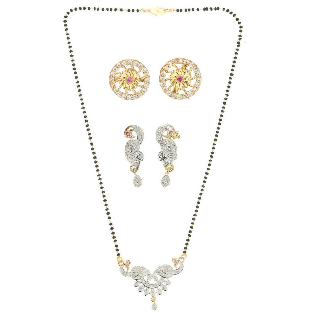 AanyaCentric Gold Plated Mangalsutra with Pendant, 2 Pair Earrings - Distacart