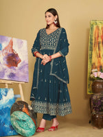 Thumbnail for Jyoti Fashion Women's Rama Georgette Embroidered Anarkali Kurta Pant Set With Dupatta - Distacart