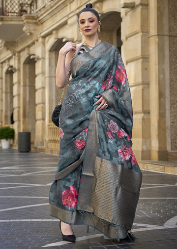 Lovely Navy Blue Polly Brasso Designer Saree - Emponline - Distacart