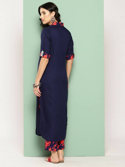 Ahalyaa Womens Kurta Set - Navy Blue - Distacart