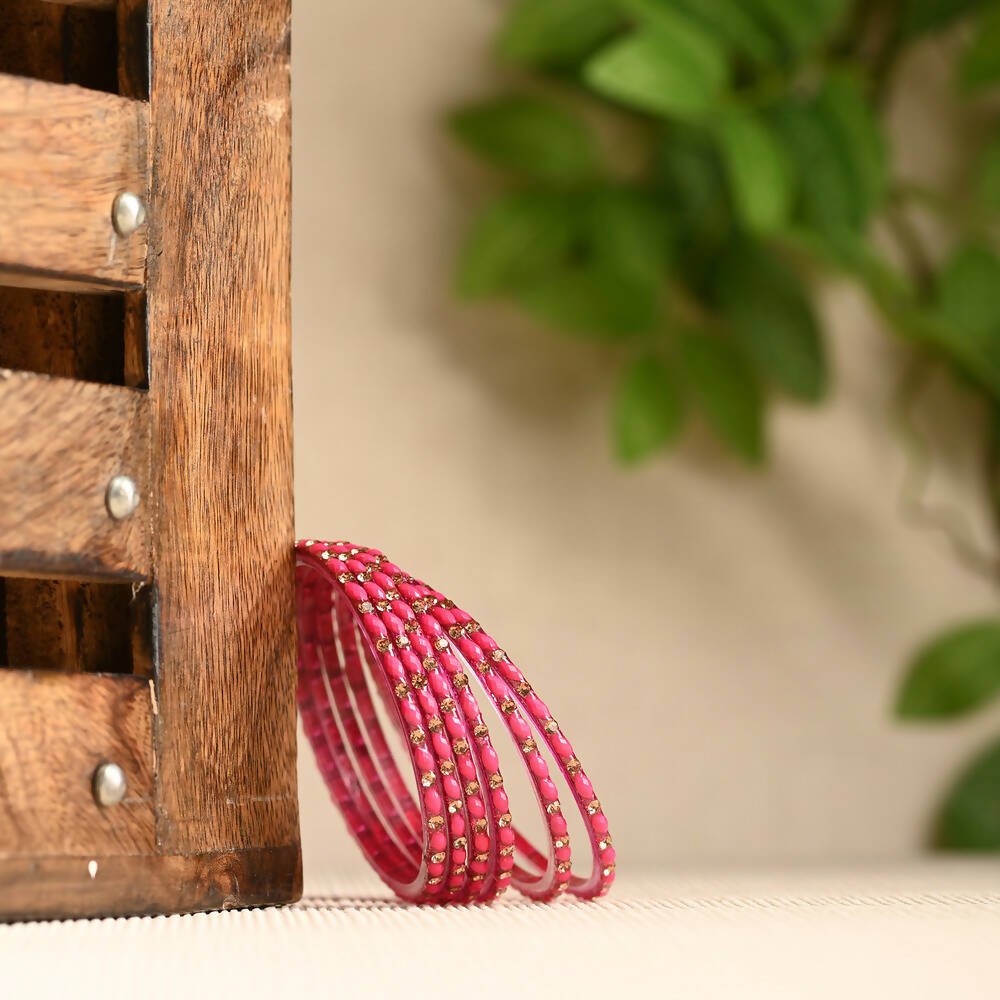 Afast Elegant Bridal & Wedding Party Fashion Bangle/Kada Set, Pink, Glass, Pack Of 12 Model No- A17 - Distacart