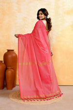 Thumbnail for Piyari Fashion Women's Pink Embellished Cotton Blend Zari Check Handloom Saree - Distacart