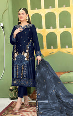 Thumbnail for Anaita Navy Blue Velvet Suit with Embroidery Sequence Work
