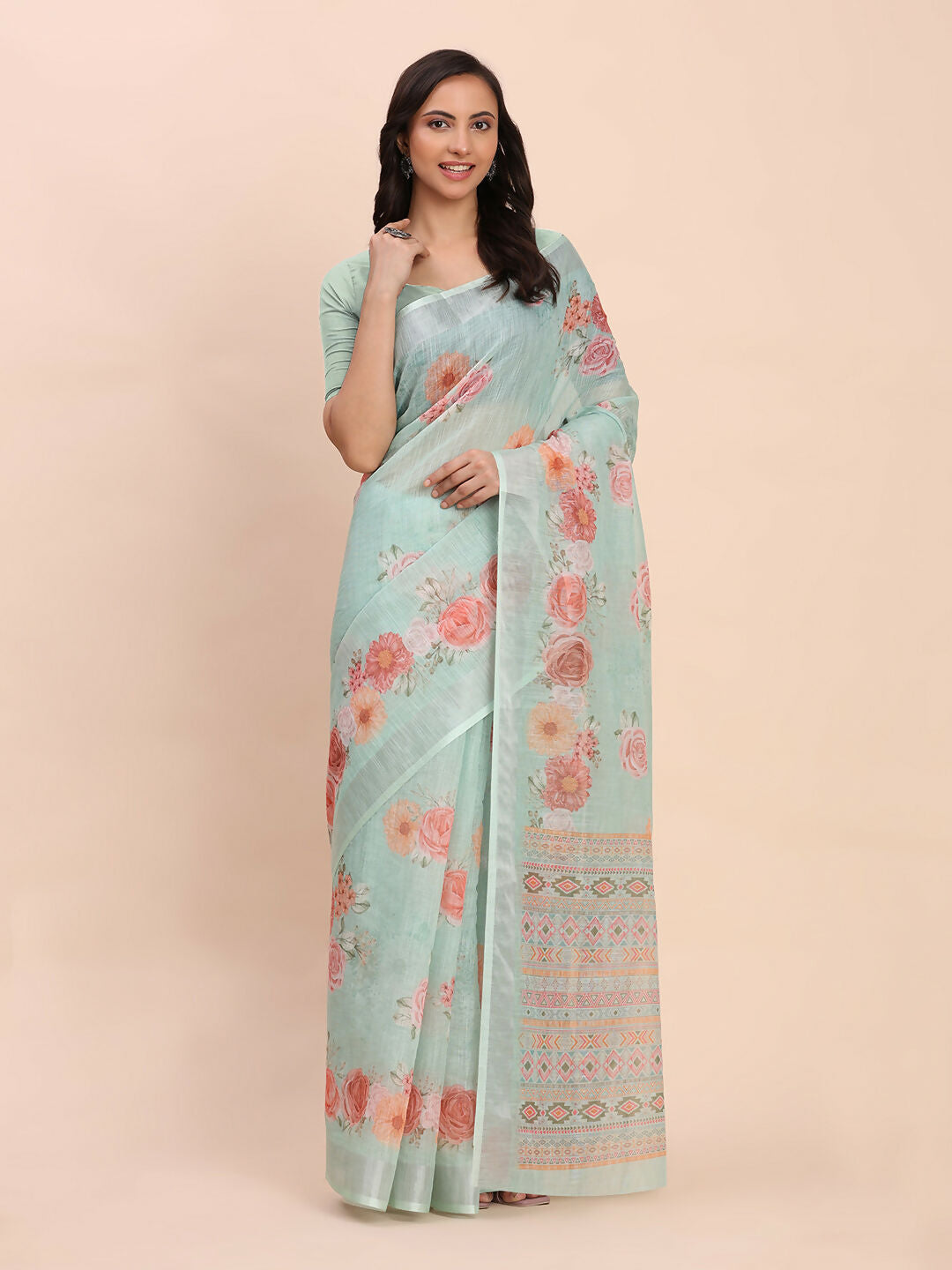 Astita Linen Cotton Sea Green Saree
