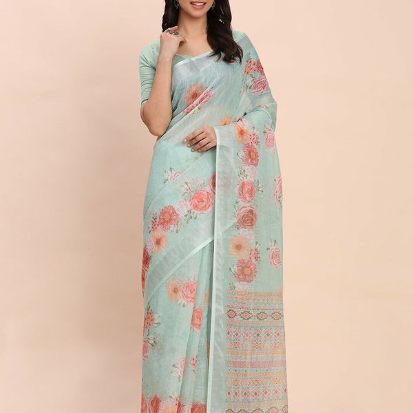 Astita Linen Cotton Sea Green Saree