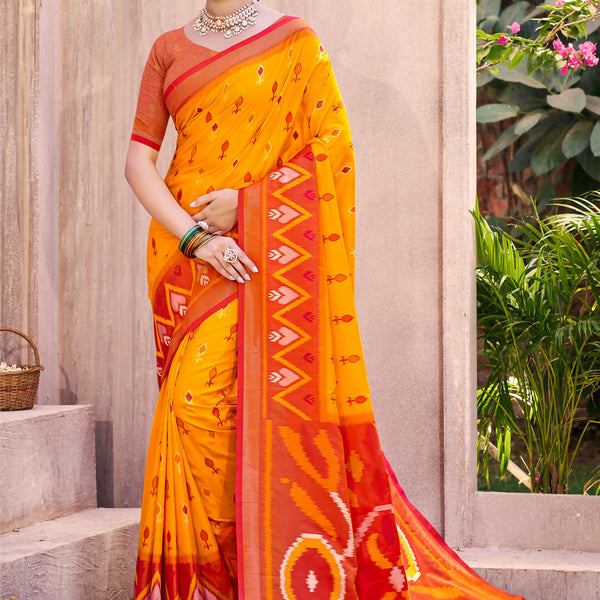 Shree Shyam Fashion Yellow Pochampally Silk Saree - Distacart