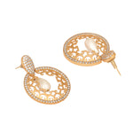 Thumbnail for Nuyug 22K Gold Plated Cubic Zirconia Studded Contemporary Moon Shaped Pearl Drop Chandbalis