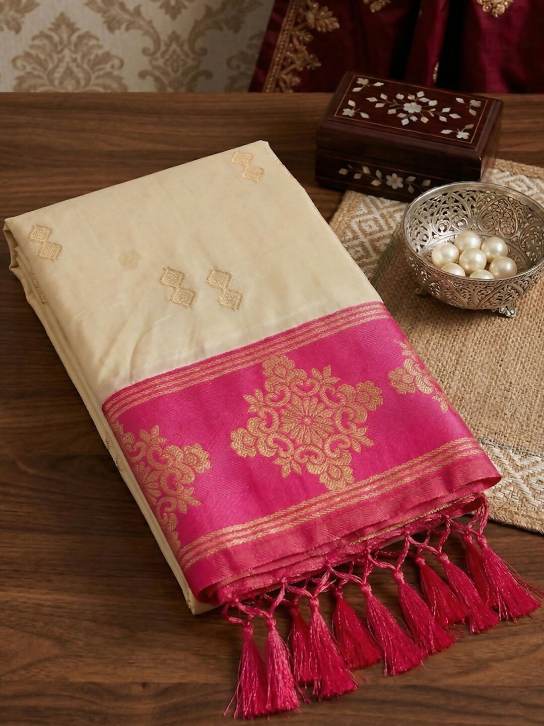 Shree Shyam Fashion Cream Soft Silk Saree - Distacart