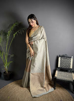 Thumbnail for Joban Fashion Grey Banarasi Soft Lichi Silk Checks & Woven Saree