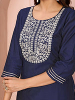 Thumbnail for Joban Fashion Women Navy Blue Roman Embroidery Stitched Kurta Set - Distacart