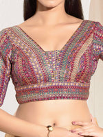 Thumbnail for Joban Fashion Purple Multi Brocade Padded Blouse With V Neck Elbow Sleeves - Distacart