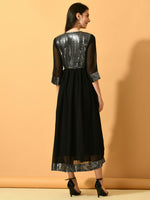 Thumbnail for Myshka Women's Black Fit and Flare Party Dress - Distacart