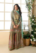 Thumbnail for Anaita Sea Green Heavy Crepe Silk Ready Made Suit with Multi Digital Printed & Aari Work - Distacart