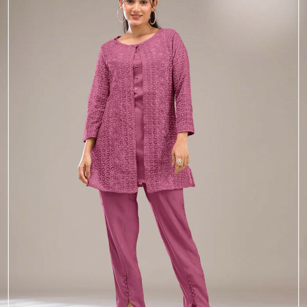 Anaita Purple Faux Georgette Readymade 2 Piece Set with Embroidery Work - Distacart