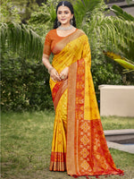 Thumbnail for Astita Pochampalli Silk Yellow Saree