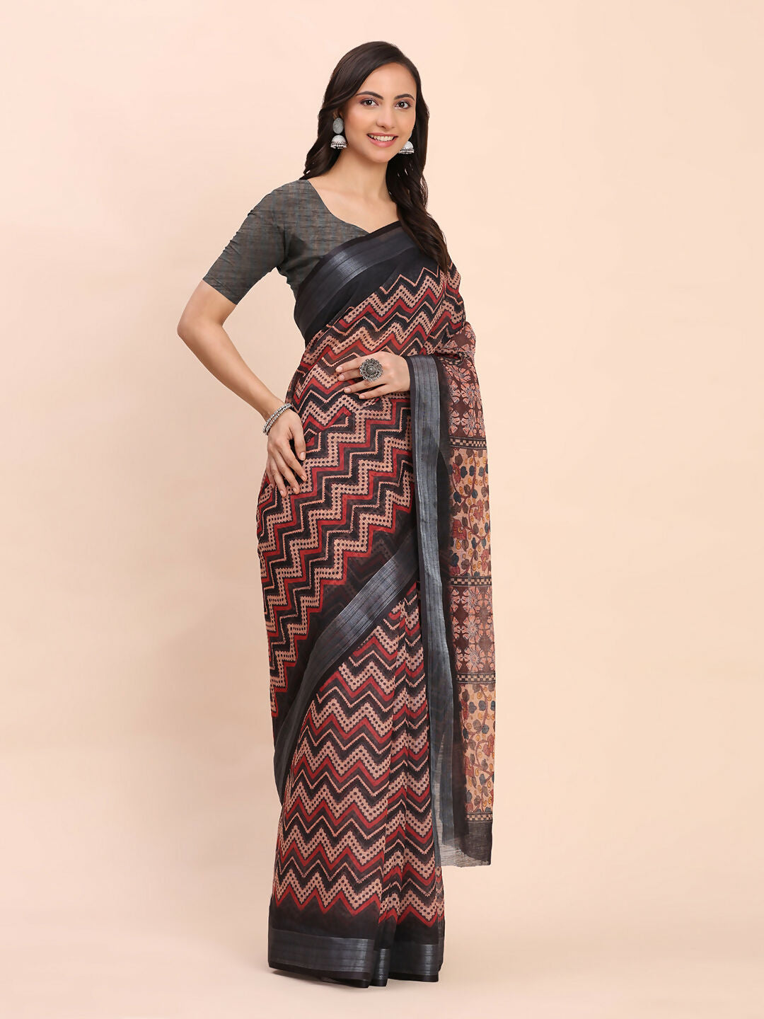 Shree Shyam Fashion Linen Cotton Black Saree - Distacart