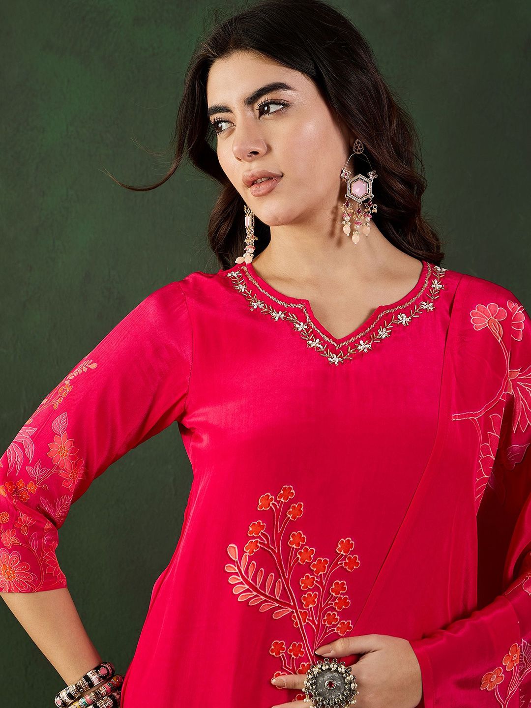 Sangria Floral Printed Kurta Set With Dupatta - Distacart