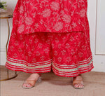 Thumbnail for Miravan Plus Size Red Floral Print Embroidered Cotton Straight Kurta With Palazzo & Dupatta - Distacart