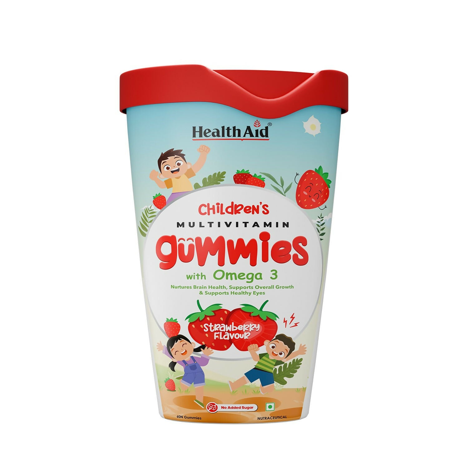 HealthAid Children's Multivitamin Gummies with Omega 3 Gummies - Strawberry Flavour - Distacart