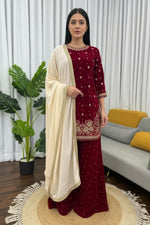 Thumbnail for Joban Fashion Deep Maroon Velvet Embroidery Kurta Set