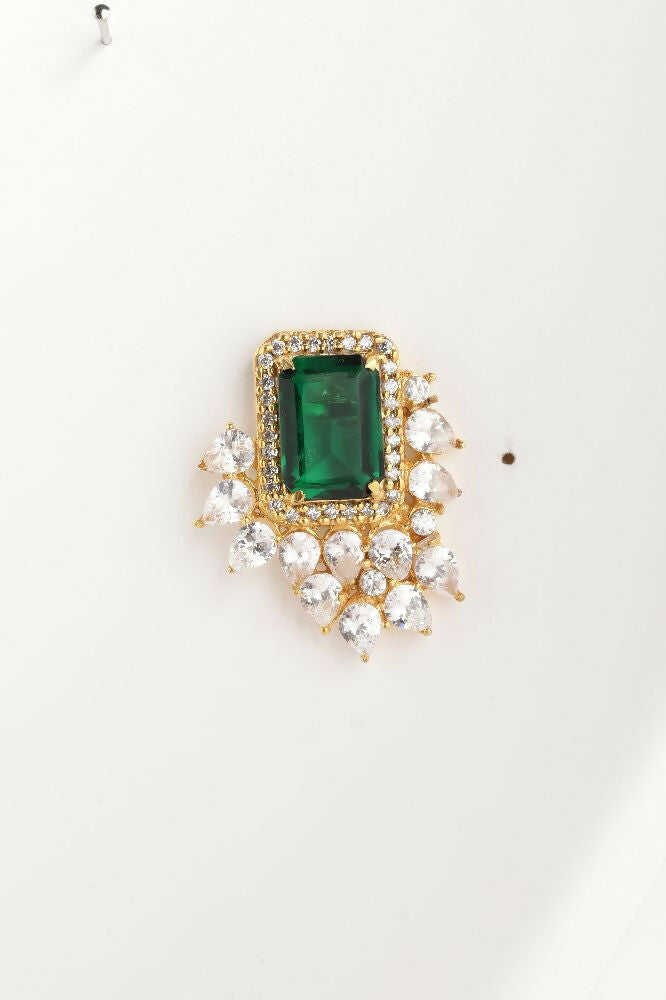 Nuyug 22K Gold Plated Emerald Fern Muse Stud Earrings
