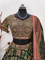 Thumbnail for Preksha Creation Indian Navratri Special Cotton Women Lehenga Choli With print work and lucknowi print dupatta - Green - Distacart