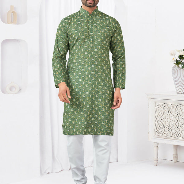 Joban Fashion Men's Rayon Cotton Green Printed Kurta Pyjama set - Distacart