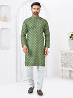 Thumbnail for Joban Fashion Men's Rayon Cotton Green Printed Kurta Pyjama set - Distacart