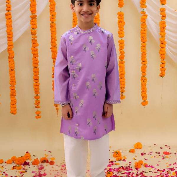 Lil Drama Mishti Purple Kurta Pyjama Set For Boys