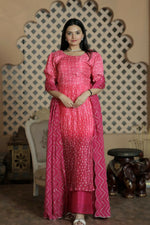 Thumbnail for Jyoti Fashion Women's Pink Muslin Floral Print with Crush Pleating Kurta with Trouser & Dupatta - Distacart