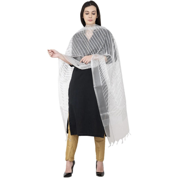 A R SILK Silver Leheriya Fancy Dupatta White Color Dupatta or Chunni