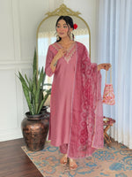 Thumbnail for The52 Gajri Women's Beautiful Embroidered Rayon Fabric with Straight Kurta, Pant and Dupatta Set - Distacart