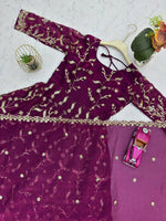 Thumbnail for Teeya Creation Wine Color Faux Georgette Long Party Wear Gown - Distacart