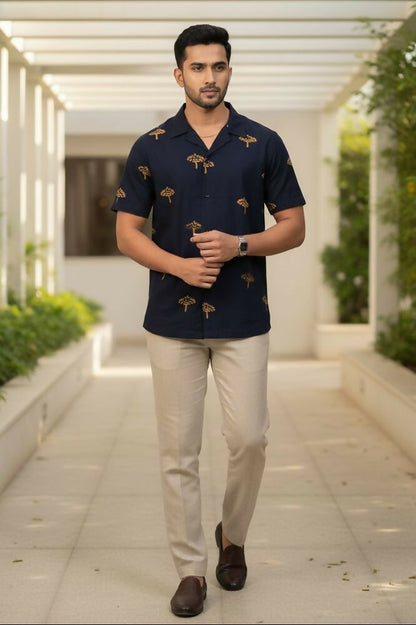 Vriksha — Navy Dabu Cotton Shirt by Hilo Design - Dista