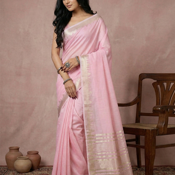 Shree Shyam Fashion Light Pink Cotton Saree - Distacart